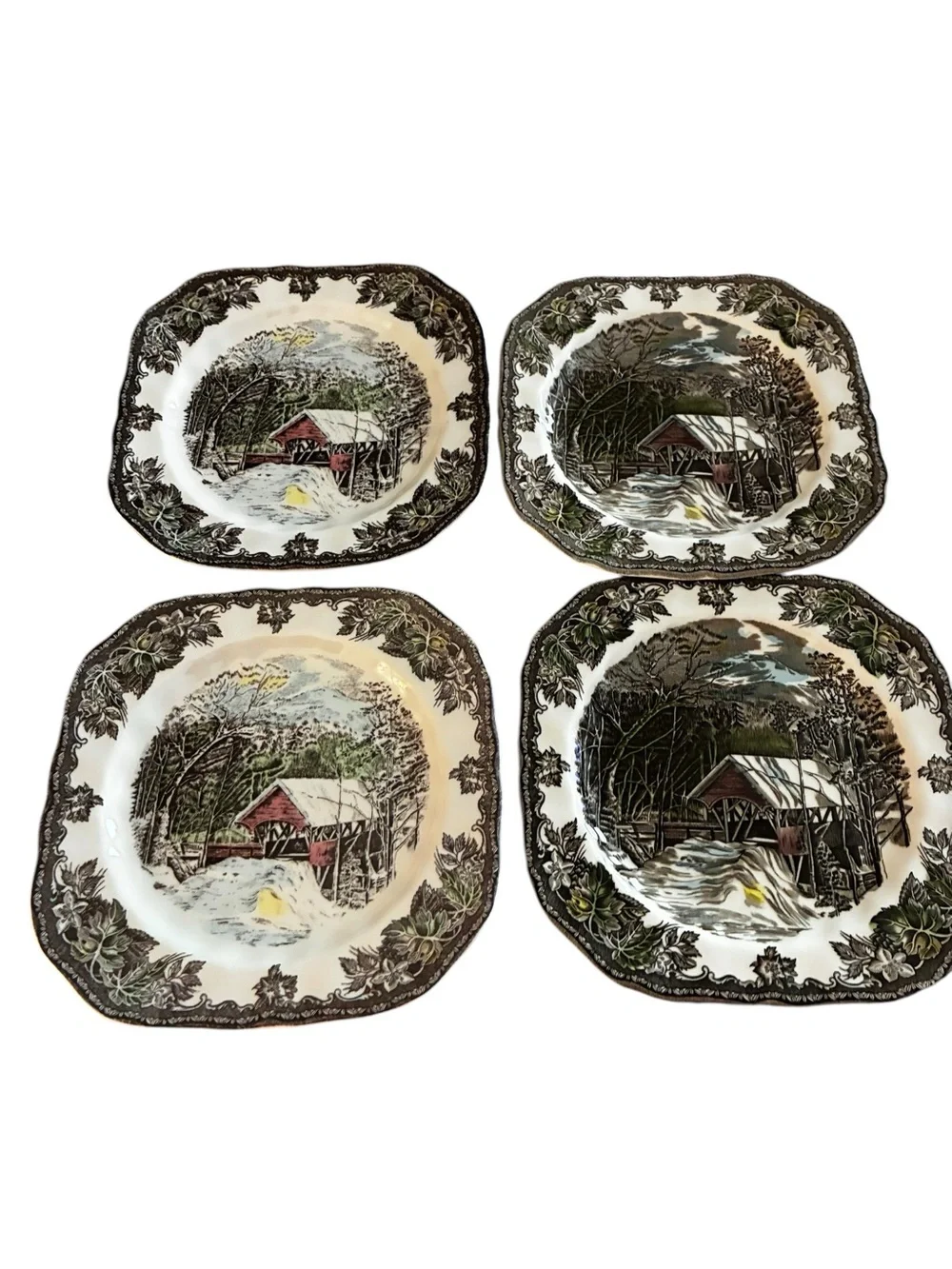 Johnson Brothers Scenic Covered Bridge Dinner Plate in White, Brown & Green